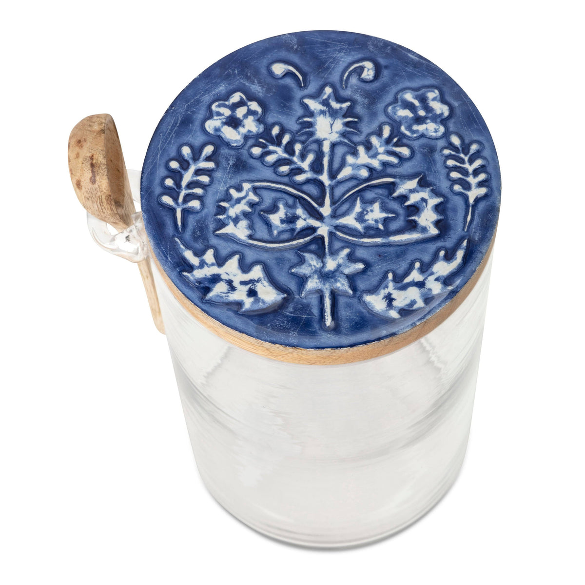 Glass Canister with Wooden Lid and Spoon Set of 3 C120