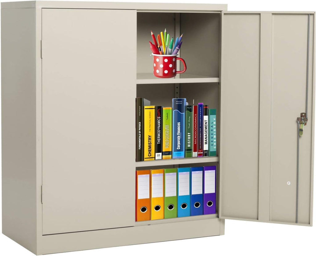 Grey Metal Storage Cabinet with Locking Doors and 2 Adjustable Shelves K98582