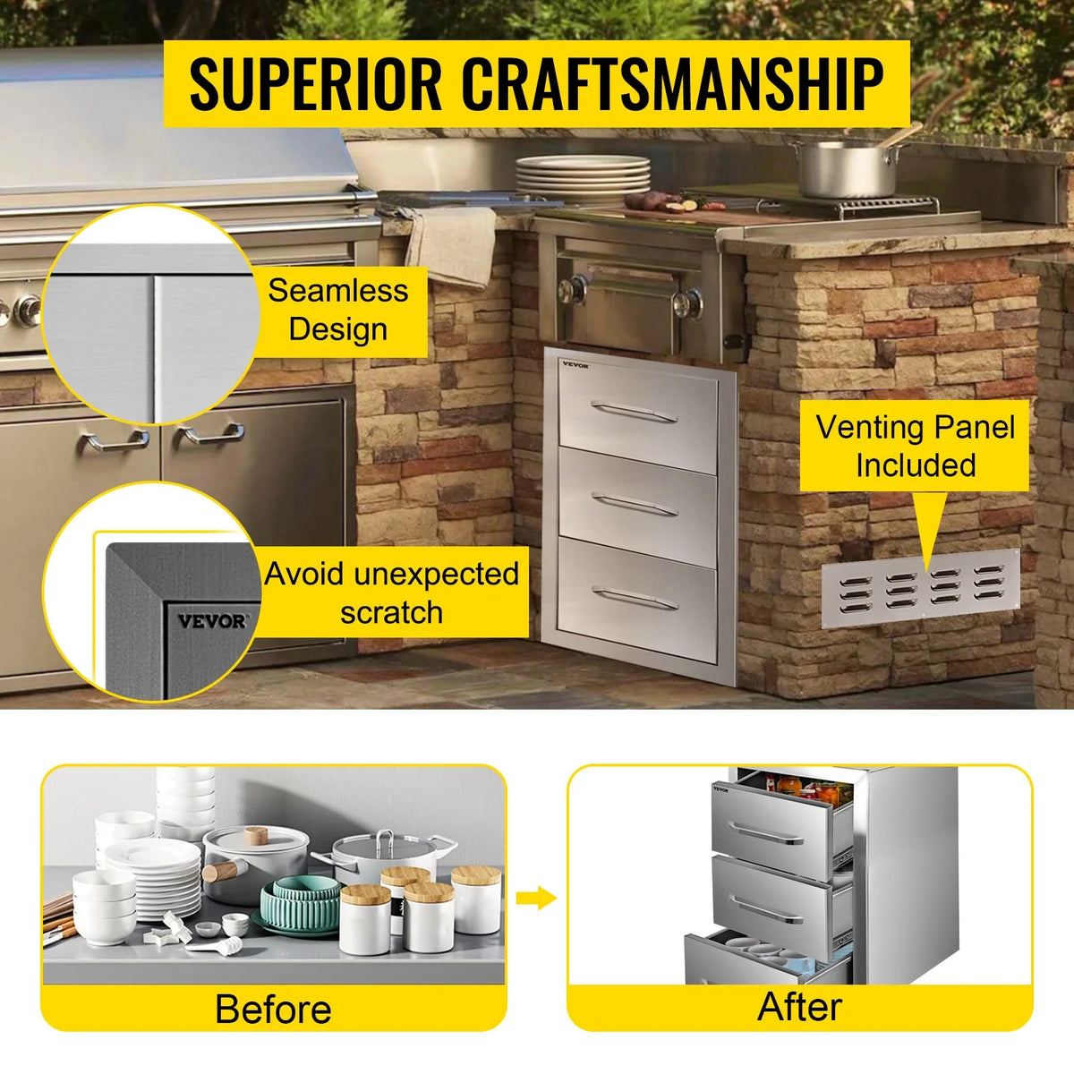 Outdoor Kitchen Drawers 16" W x 28.5" H x 20.5" D Q260