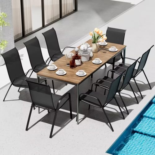Black Stackable Textilene Patio Chairs with Metal Frame R960