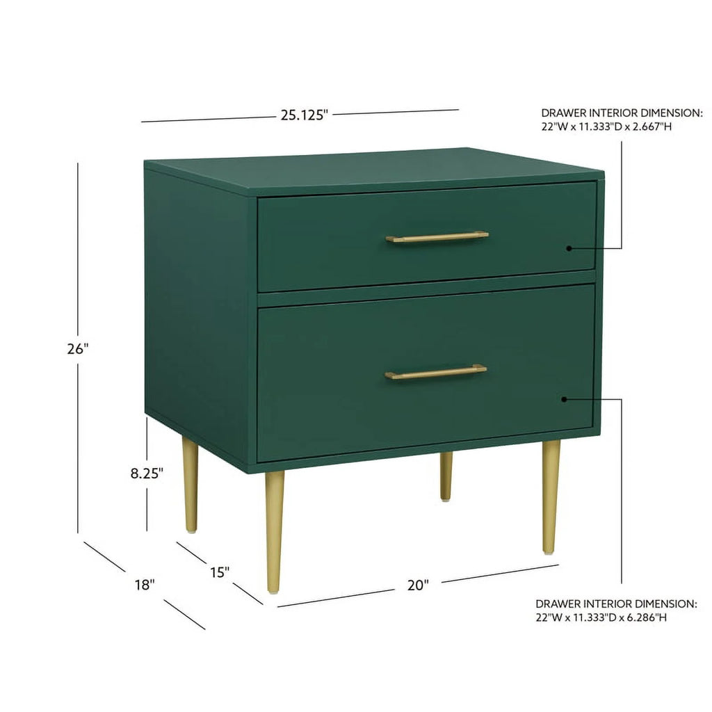 Dark Green Two Drawer Wooden Nightstand A43514