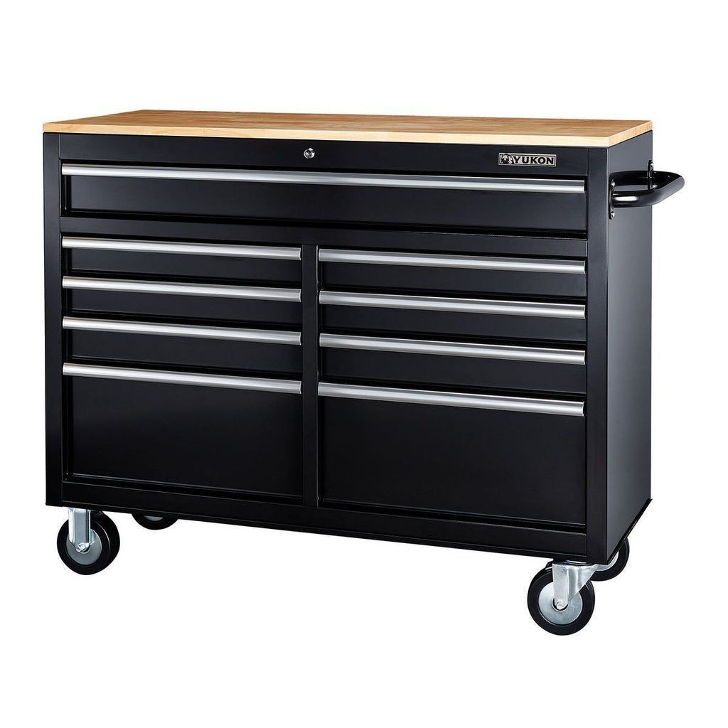 Black 9-Drawer Mobile Storage Cabinet with Solid Wood Top F272096