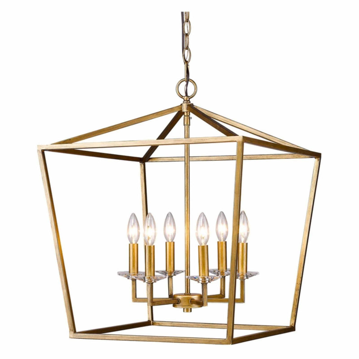 6 Light Antique Gold Crystal Pendant F396