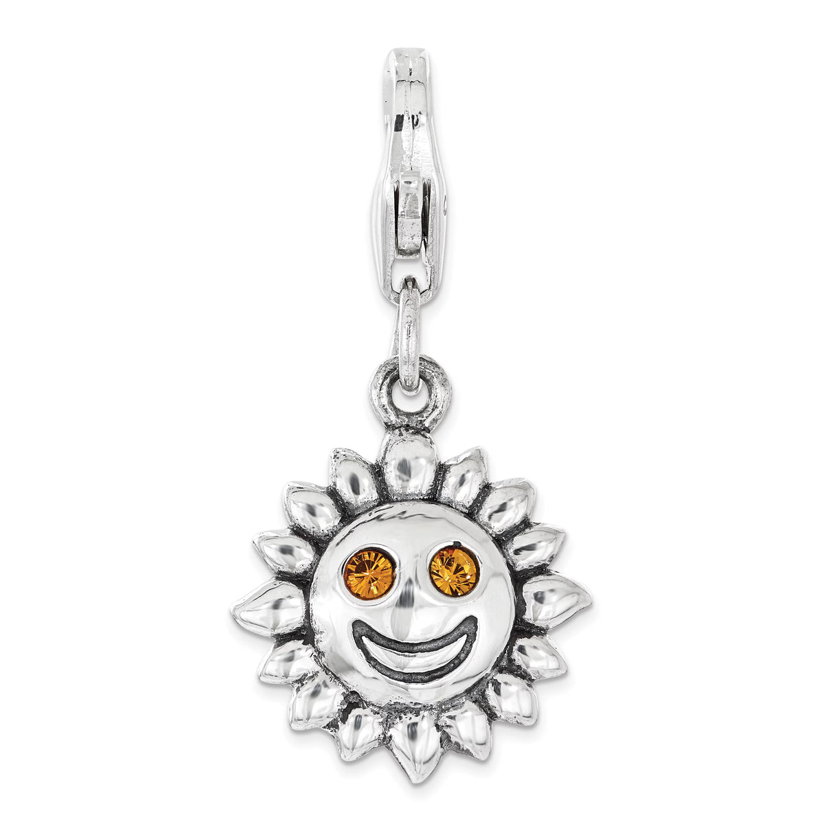 Sterling Silver Yellow Crystal Sun Charm Pendant with Lobster Clasp S866840