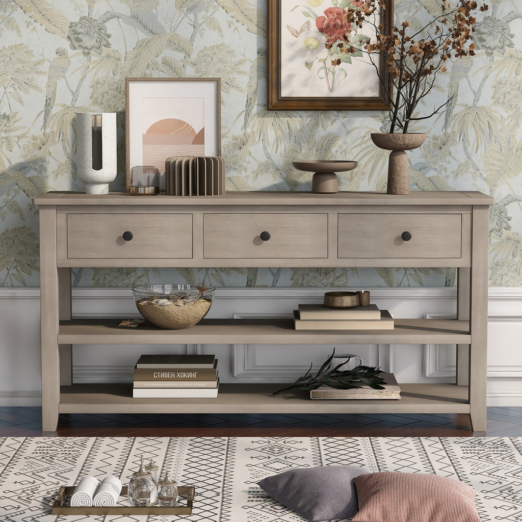 Solid Wood Console Table with Drawers and Shelves P3558