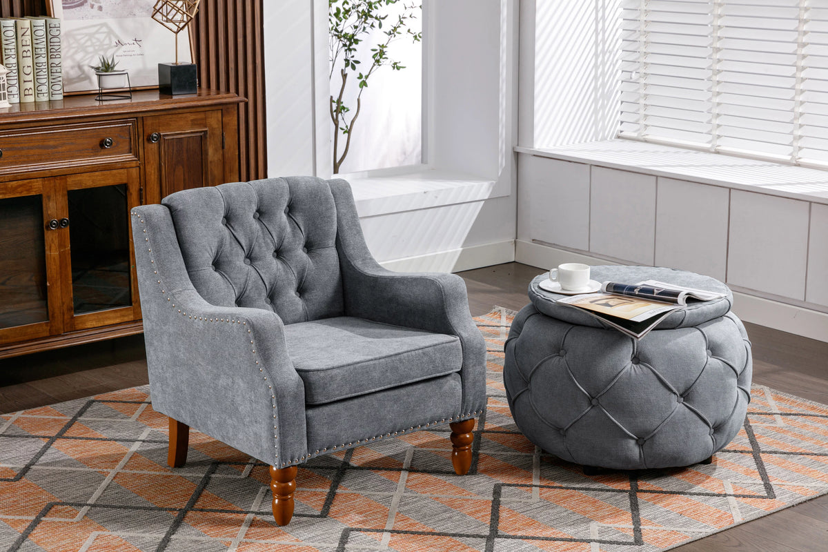 Gray Linen Fabric Button Tufted Accent Chair F8239