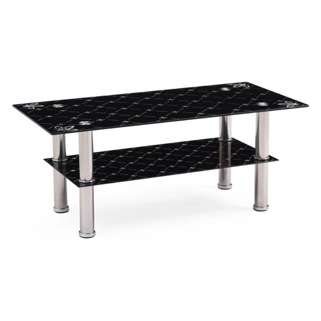 Black Tempered Glass Coffee Table with Stainless Steel Legs A387034