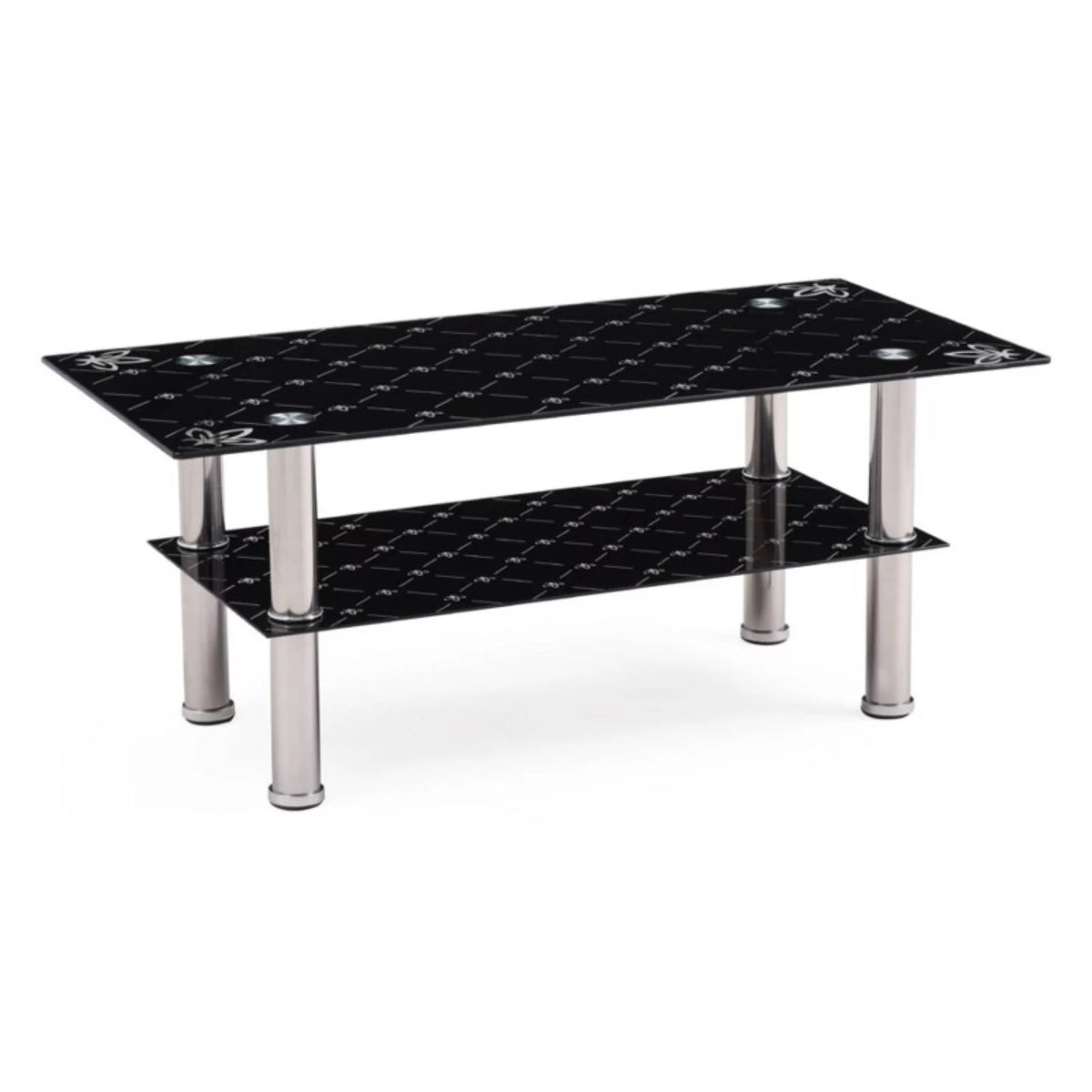 Black Tempered Glass Coffee Table with Stainless Steel Legs A387034