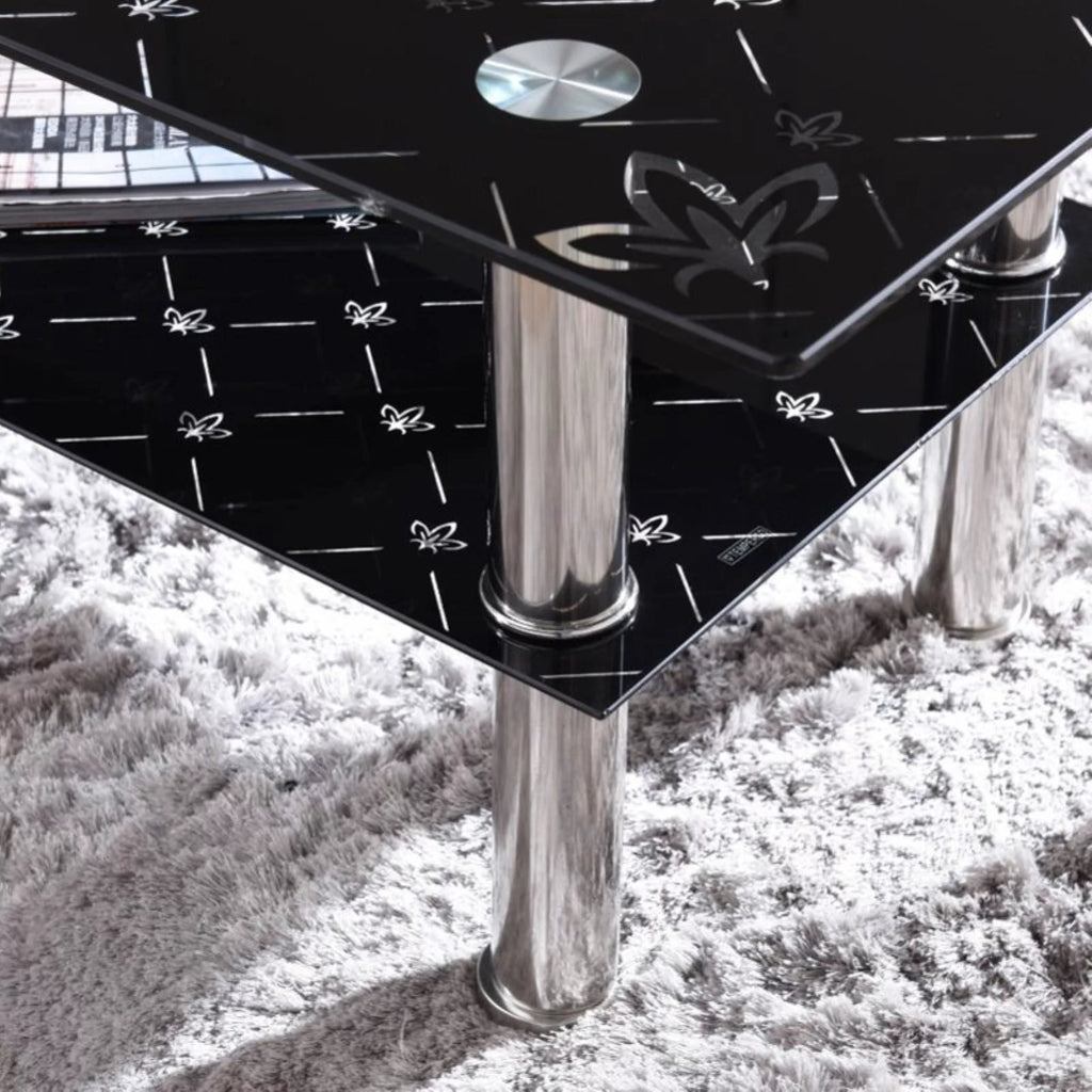 Black Tempered Glass Coffee Table with Stainless Steel Legs A387034