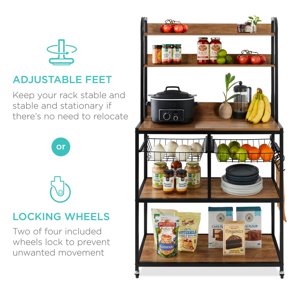 67in Counter-Height Baker's Rack with Locking Wheels D7435
