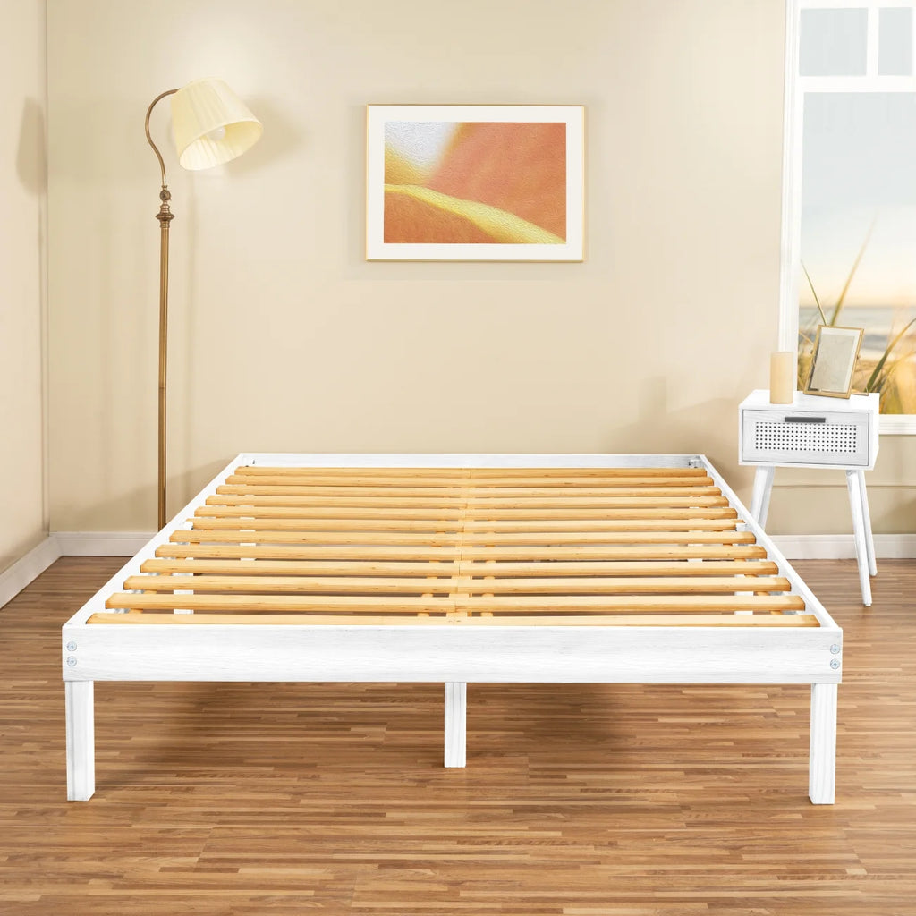 King Solid Wood Platform Bed Frame with Wooden Slats V89332