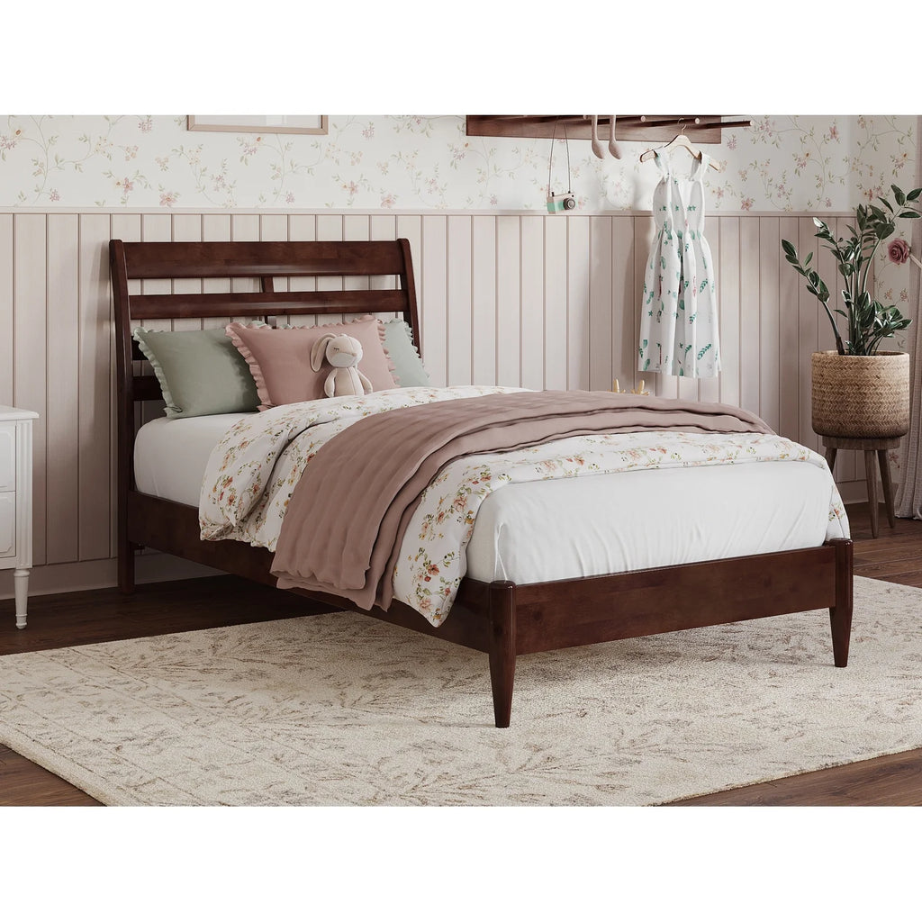 Twin Wood Low Profile Platform Bed in Walnut O320894