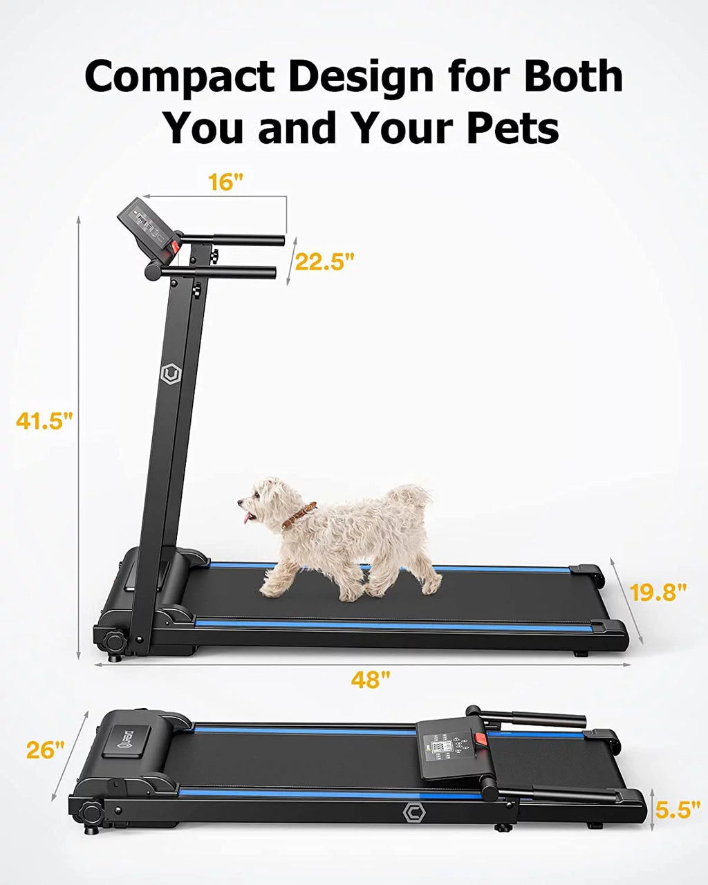 Folding Treadmill 2.25HP Portable Compact with 12 HIIT Modes A840004