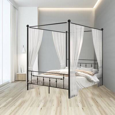 Black Steel Canopy Bed with Headboard M8767