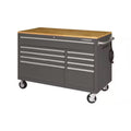 9-Drawer Mobile Workbench Cabinet with Solid Wood Top in Gloss Gray T4744