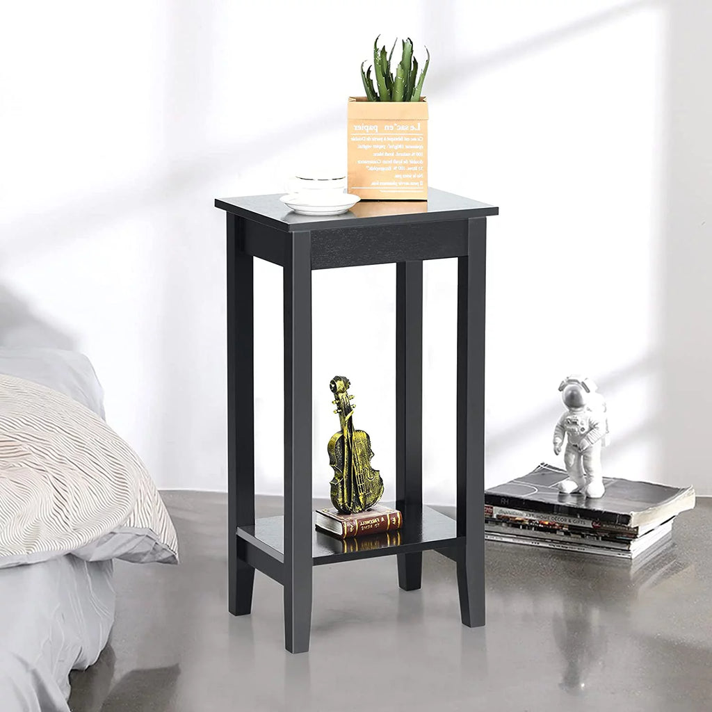 2-Tier End Table with Shelf and Wooden Legs I599463