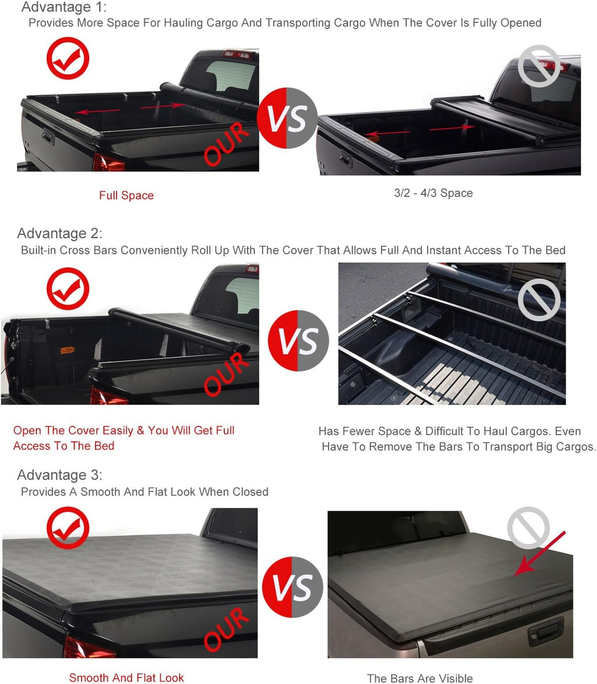6.2ft Soft Vinyl Roll up Tonneau Cover Z83569