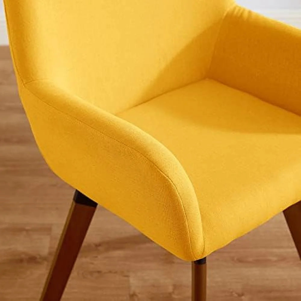 Yellow Linen Fabric Swivel Accent Chair with Solid Wood Legs A939968