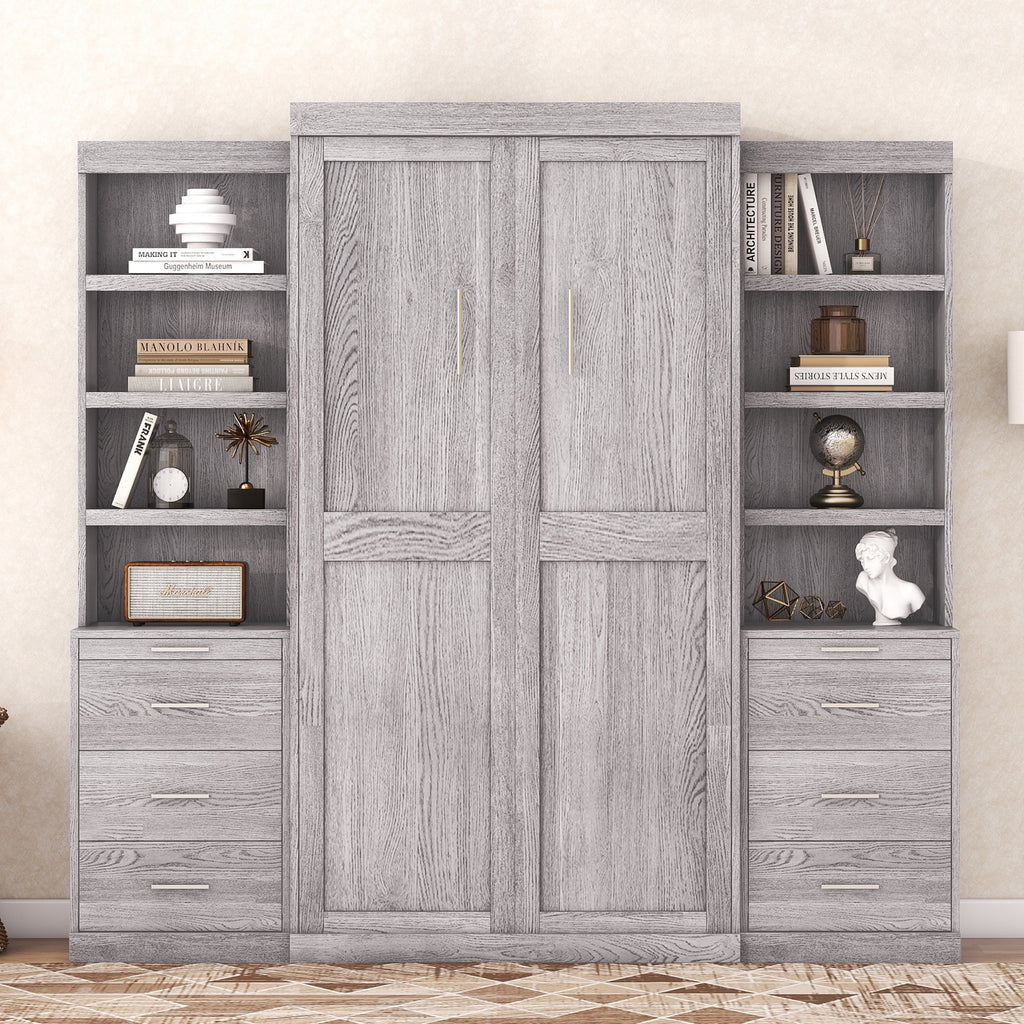 Twin Size Murphy Bed with Wardrobe and Drawers Y959