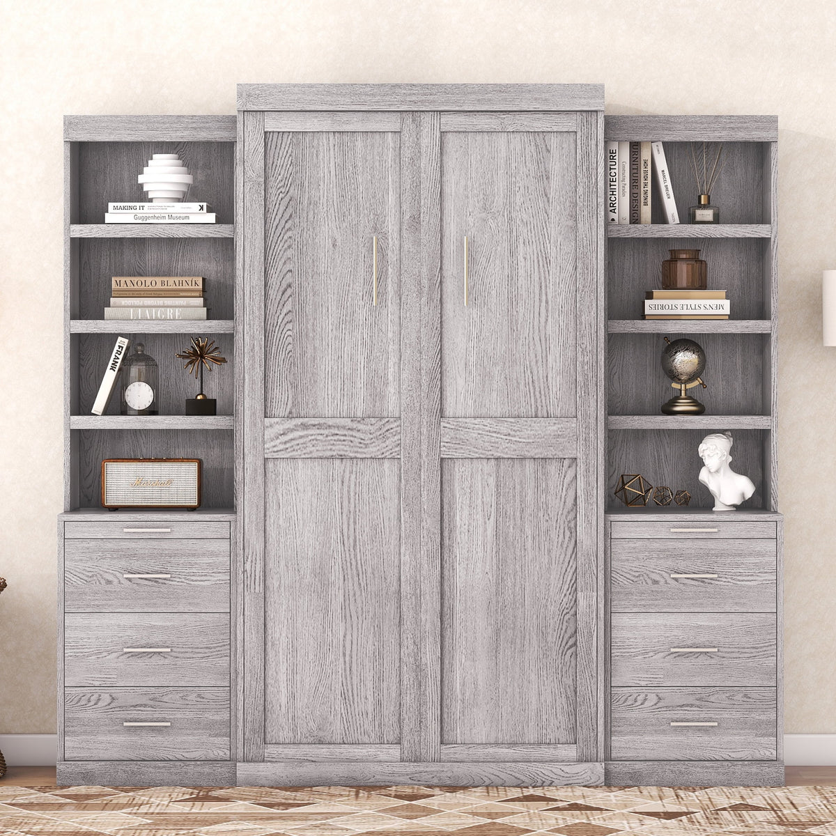 Twin Size Murphy Bed with Wardrobe and Drawers Y959