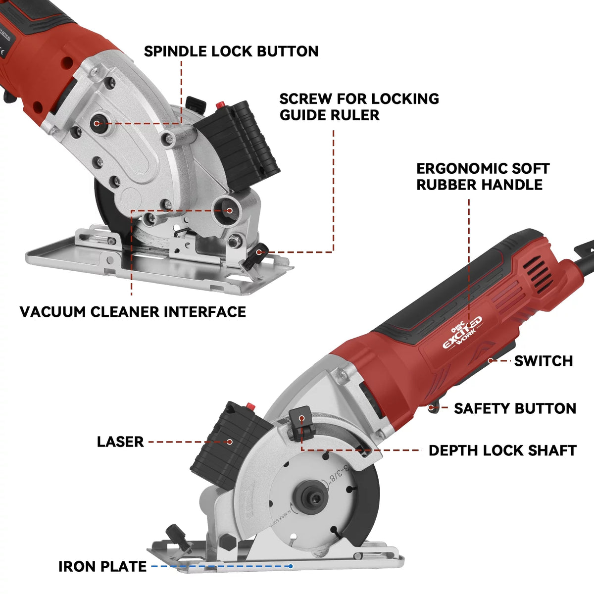 Mini Circular Saw, 5000RPM Electric Compact Circular Saw with 3 Blades P5851