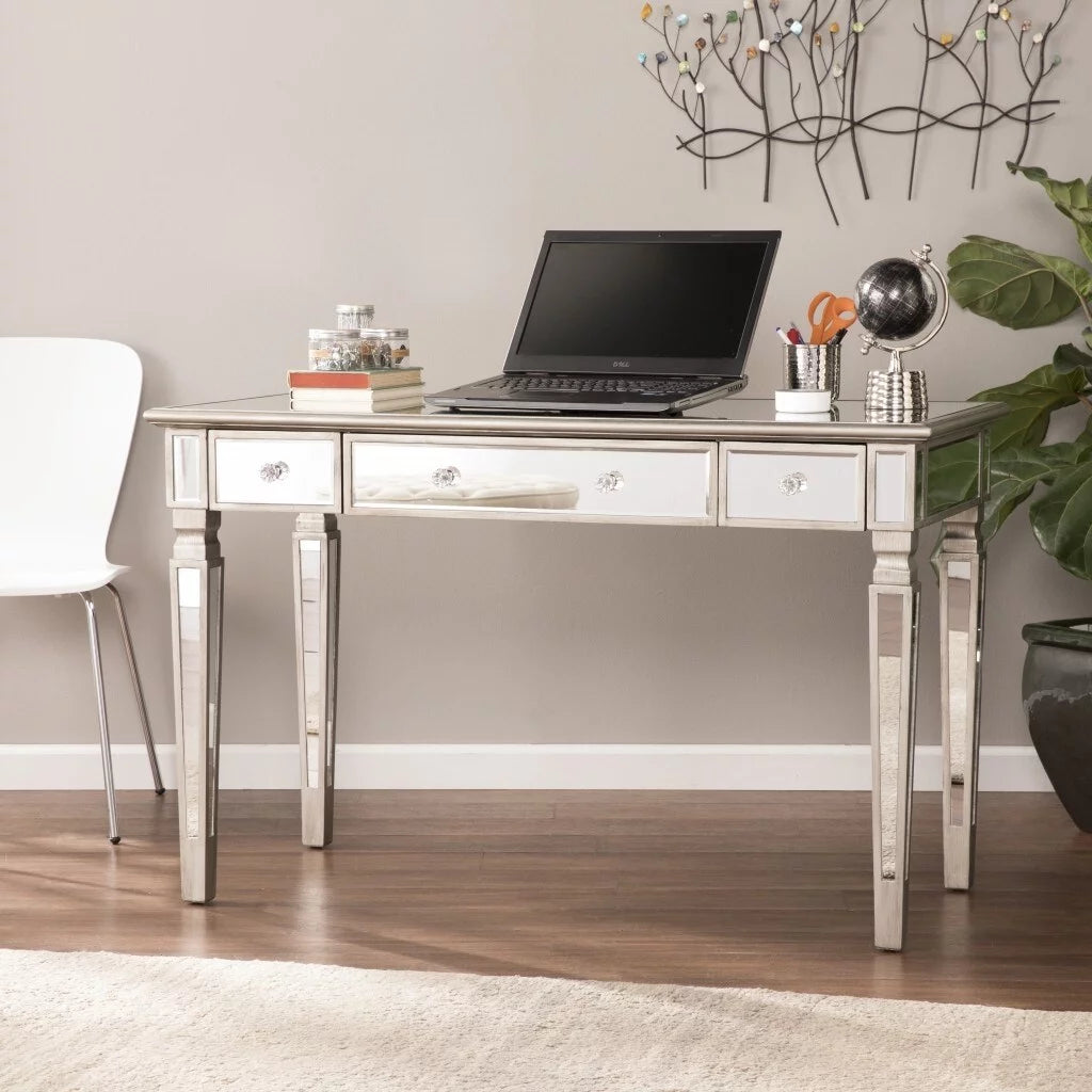 Silver Matte Mirrored Writing Desk P235
