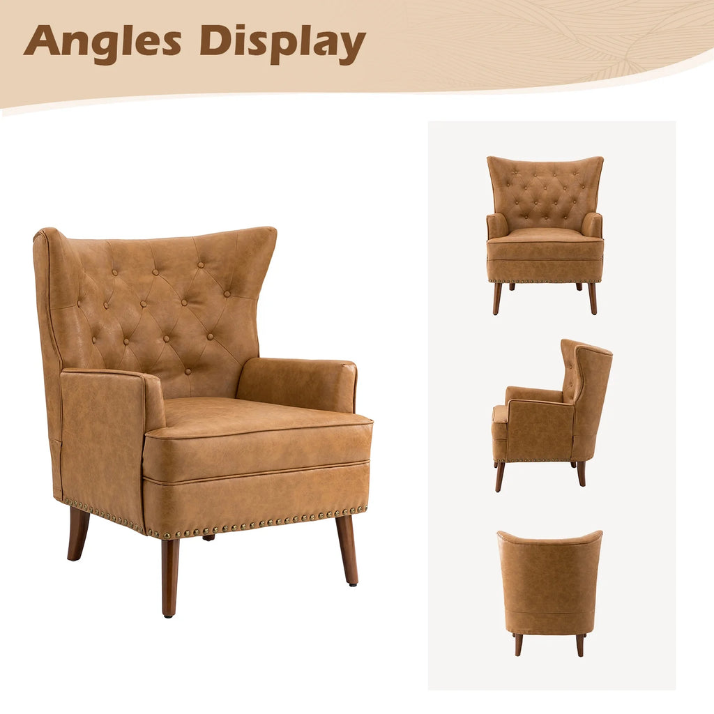 Faux Leather Upholstered Accent Chair with Solid Wood Legs Q933446