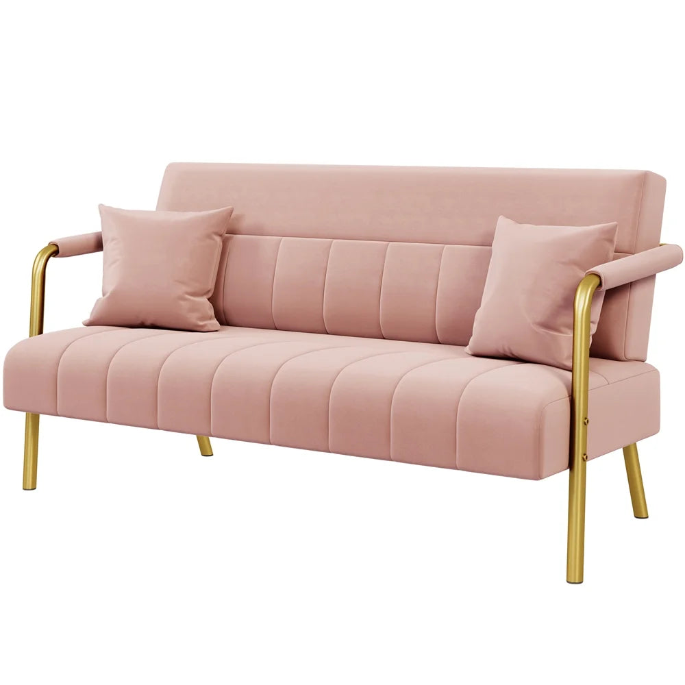 Light Gray Upholstered Sofa Couch with 2 Pillows R444