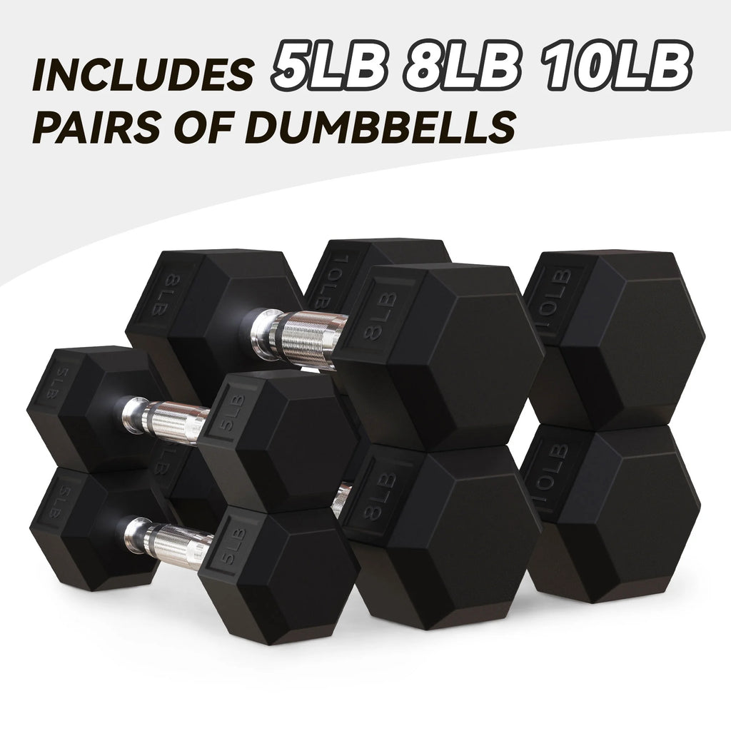 5, 8, and 10 Pound Dumbbell Pairs with Metal Rack D115889
