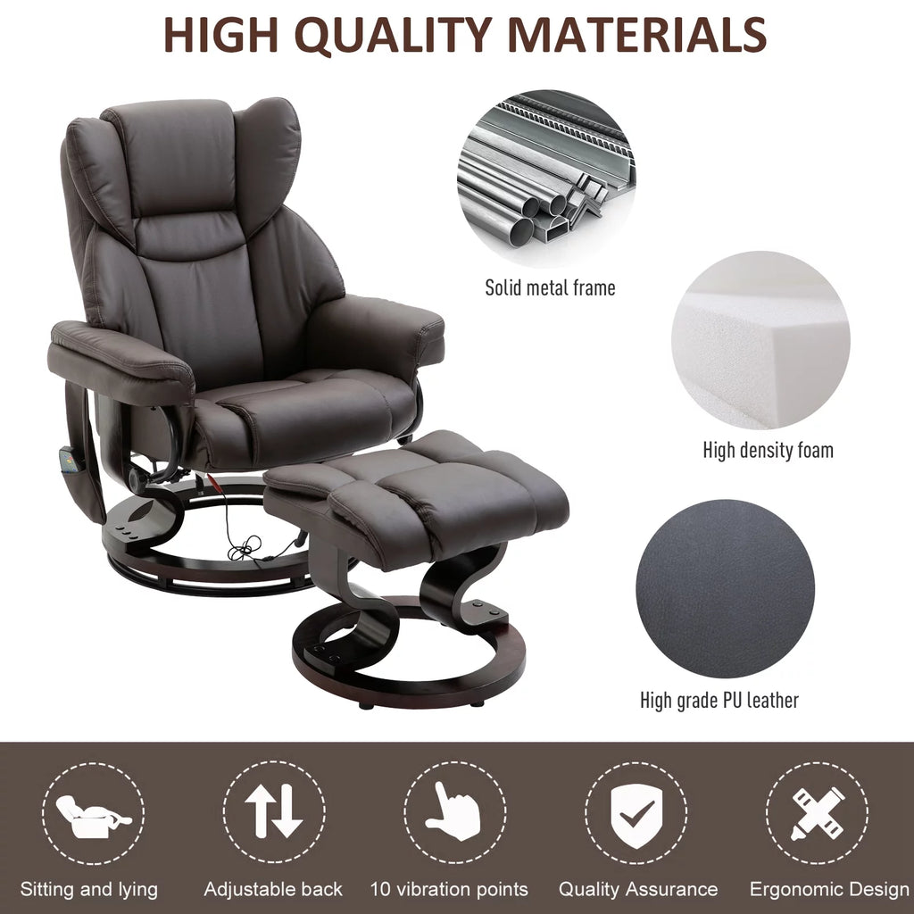Brown Faux Leather Massage Recliner Chair with Footrest B414