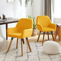 Yellow Linen Fabric Swivel Accent Chair with Solid Wood Legs A939968