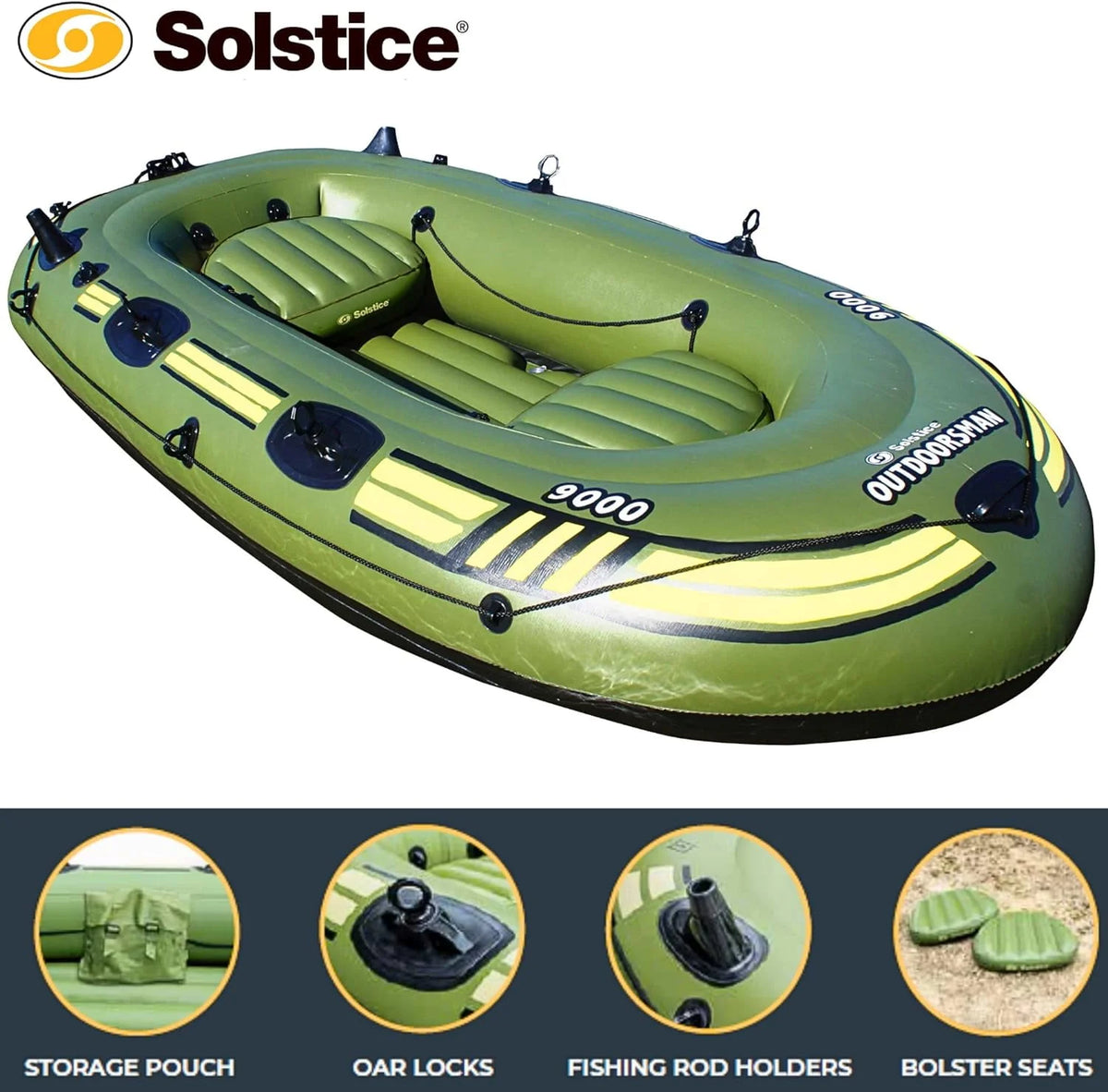 9-Foot Heavy-Duty Inflatable Fishing Boat with Oar Locks and Rod Holders M539