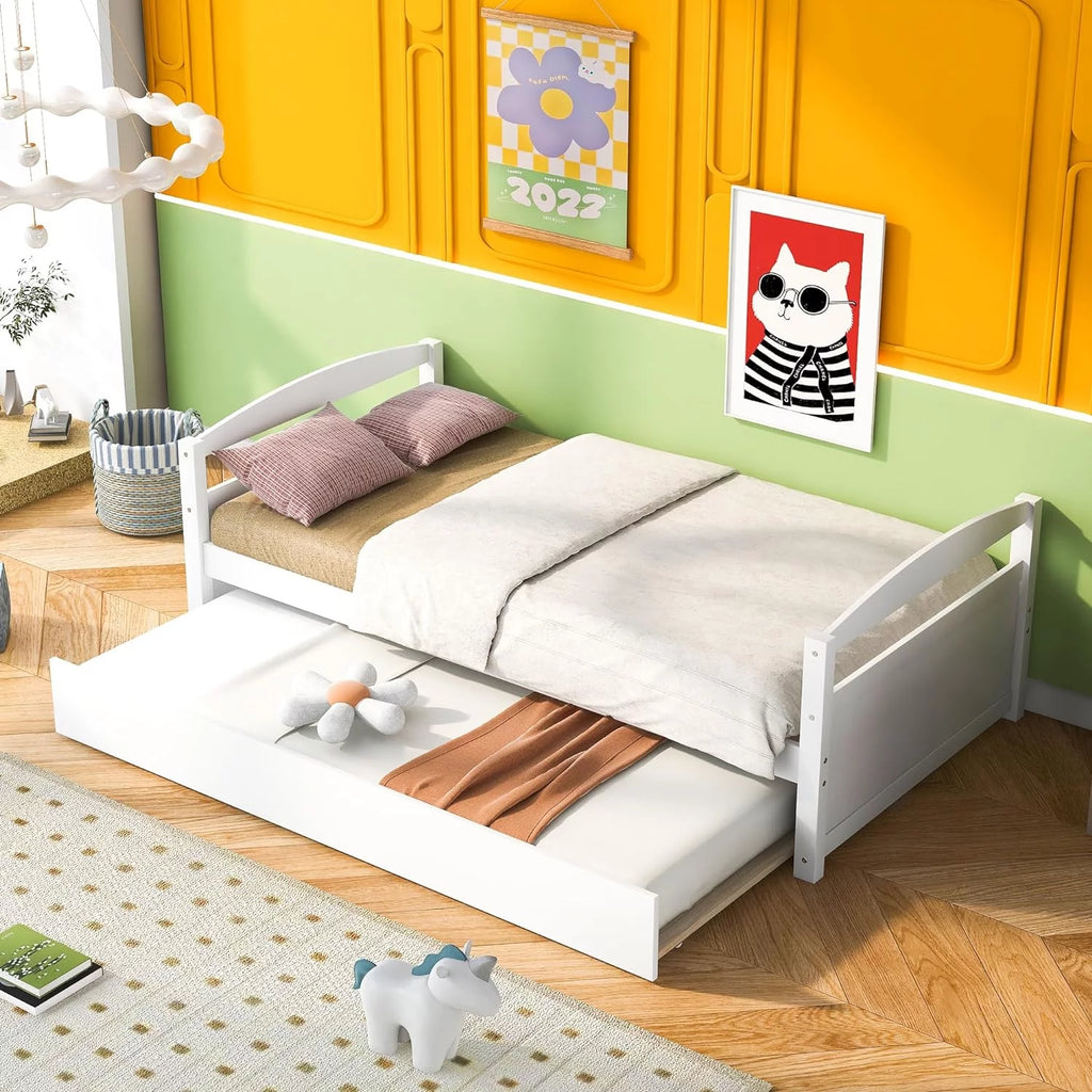 White Wood Daybed With Trundle O564