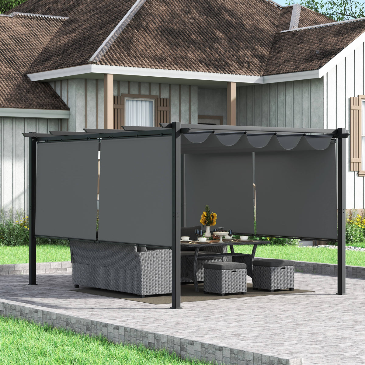 10x13 ft Aluminum Retractable Patio Canopy Pergola F825