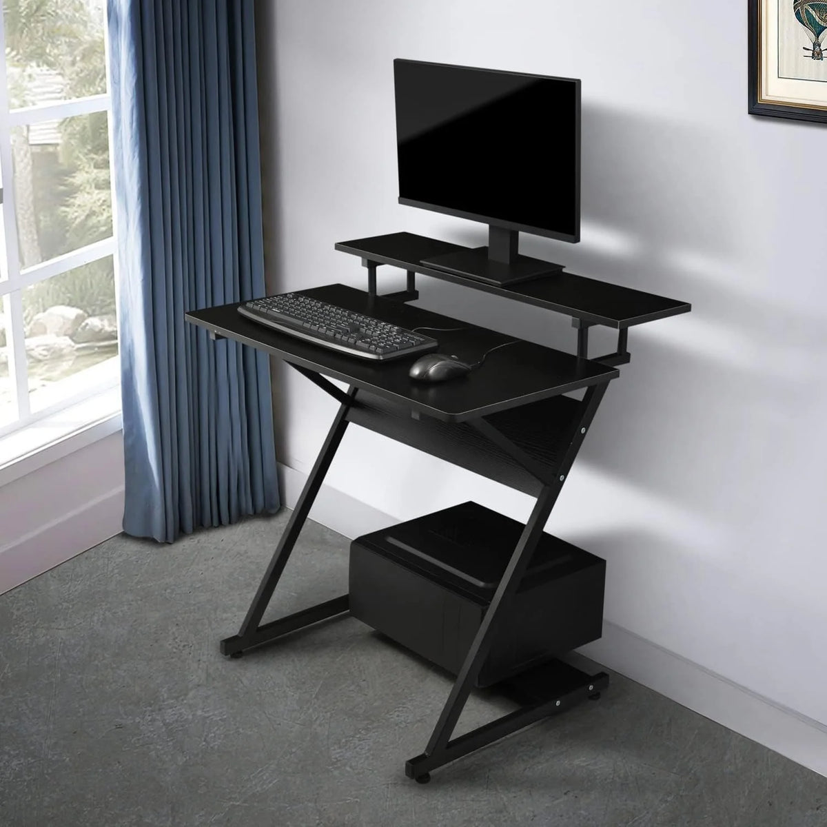 Black 3 Tier Z-Shape Computer Desk T121709