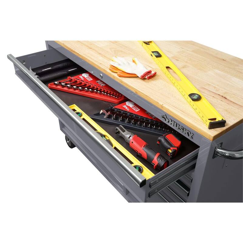 9-Drawer Mobile Workbench Cabinet with Solid Wood Top in Gloss Gray T4744