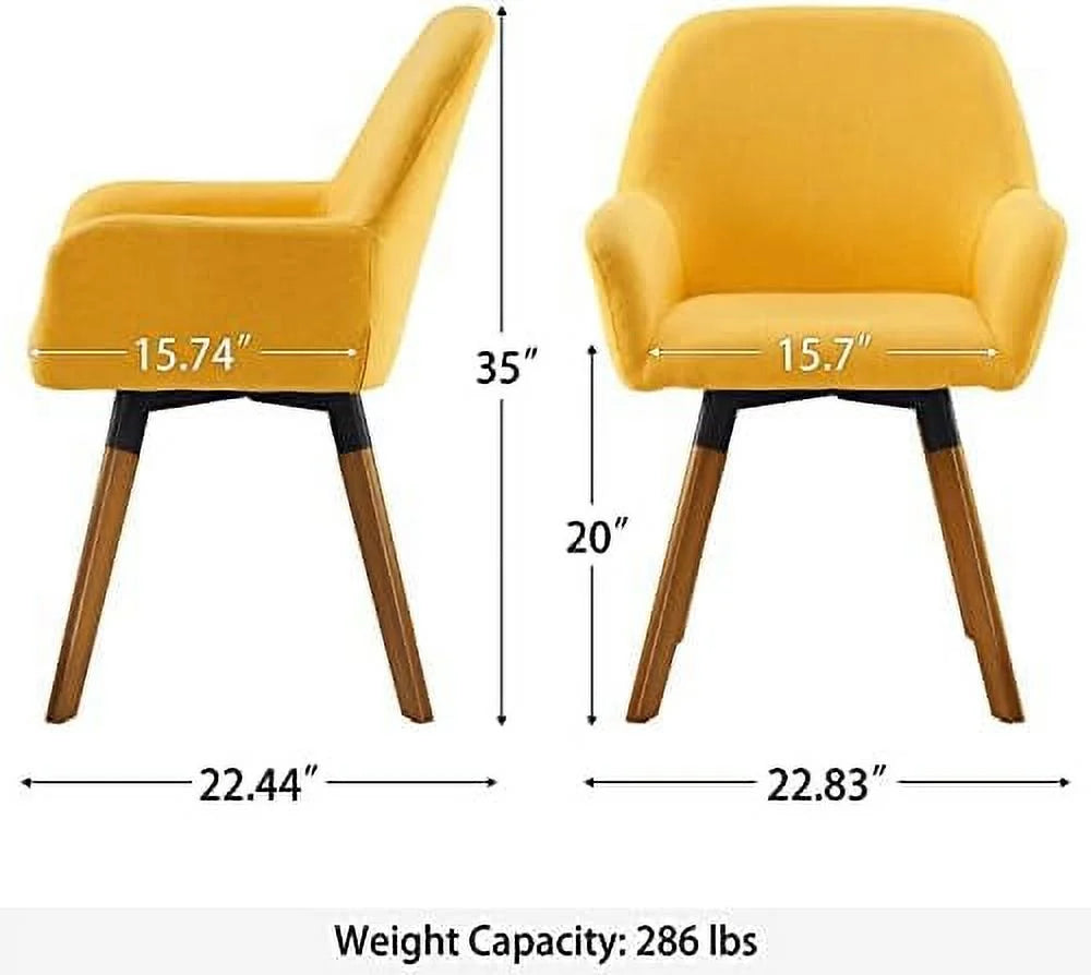 Yellow Linen Fabric Swivel Accent Chair with Solid Wood Legs A939968