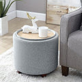 Round Velvet Ottoman with Lift Off Lid and Tray Lid E86659