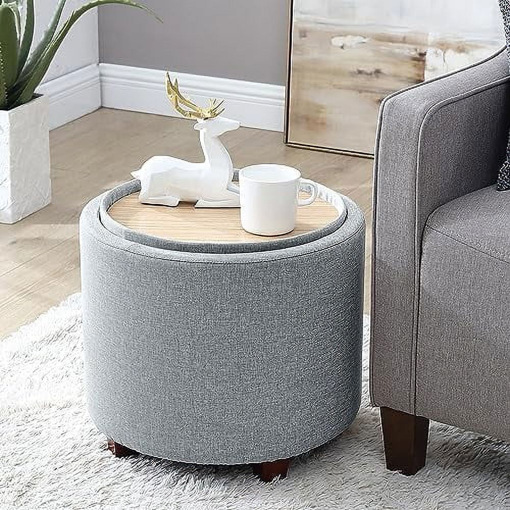 Round Velvet Ottoman with Lift Off Lid and Tray Lid E86659