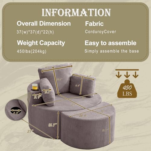 37" W Upholstered Round Barrel Accent Chair with Ottoman R722
