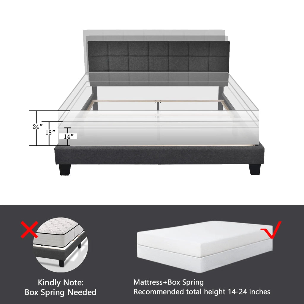 Queen Size Grey Upholstered Panel Bed Frame M17222