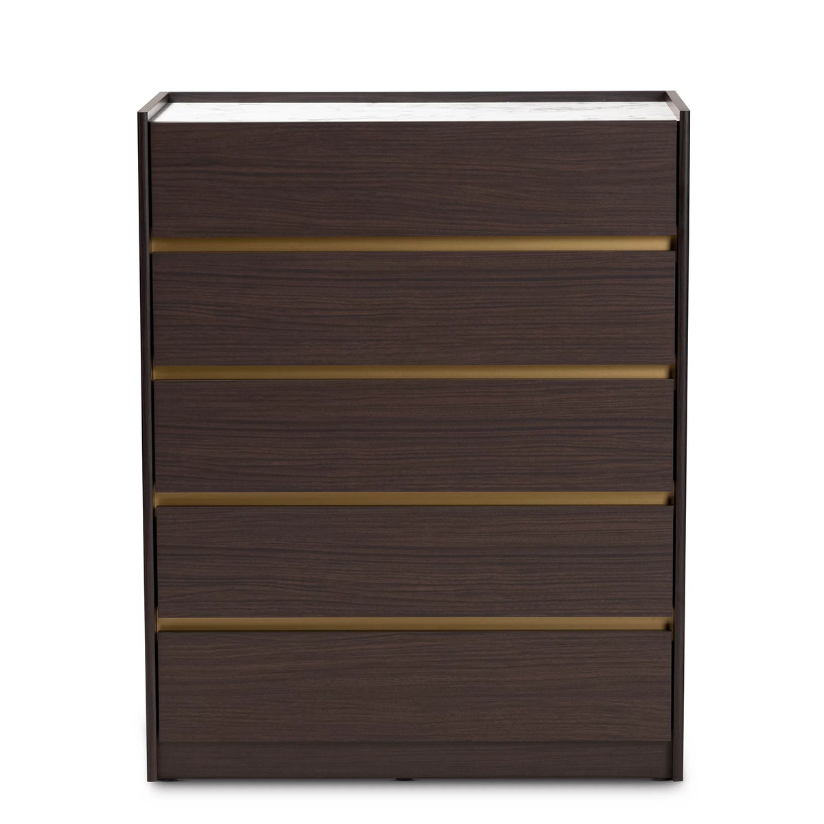 Dark Brown and Gold 5-Drawer Wood Chest with Faux Marble Top P99128