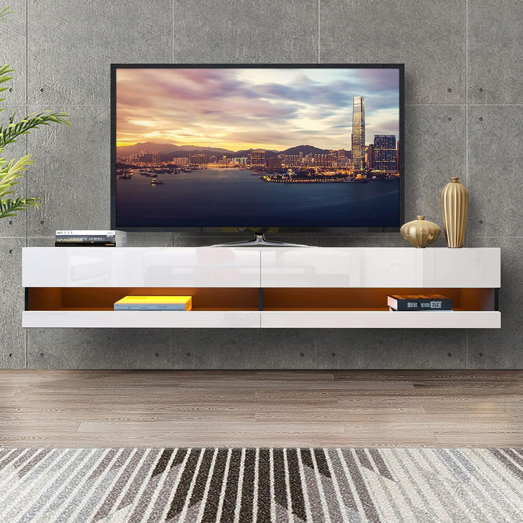 White TV Stand with LED Lights B8537