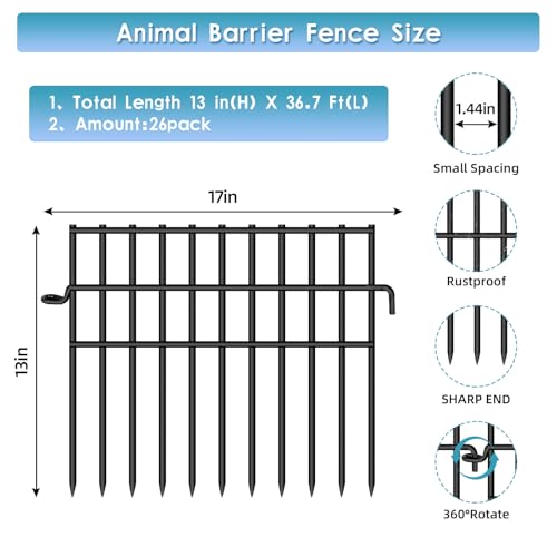 37ft x 13in Rustproof Metal Wire Garden Animal Barrier Fence, 26 Pack I57163