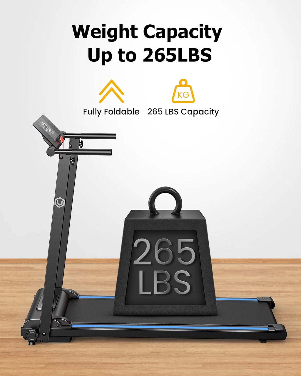 Folding Treadmill 2.25HP Portable Compact with 12 HIIT Modes A840004