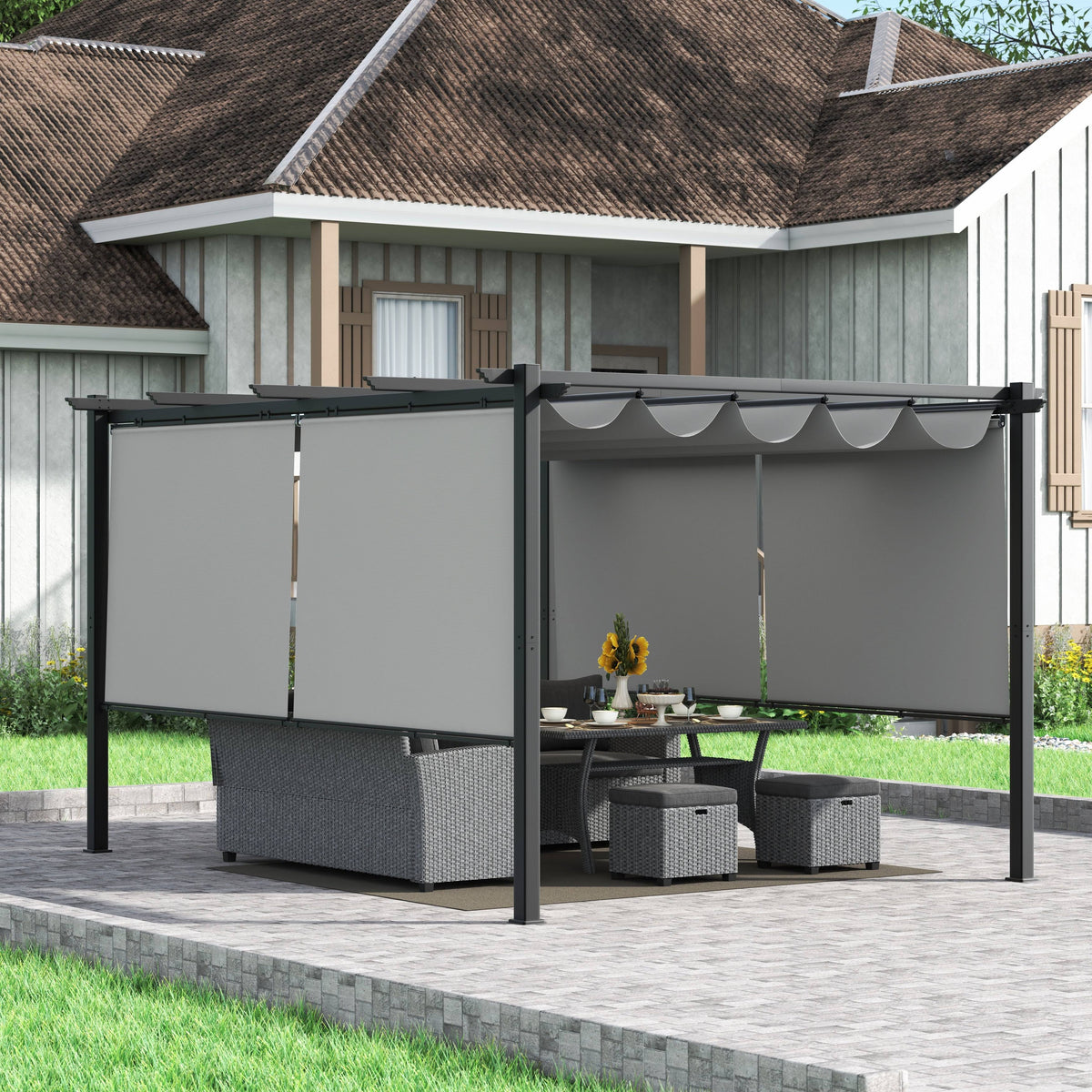 10x13 ft Aluminum Retractable Patio Canopy Pergola F825
