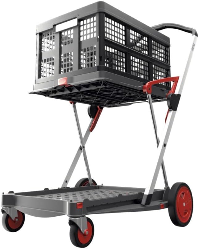 Collapsible Folding Trolley Cart with Storage Crate Red D231415