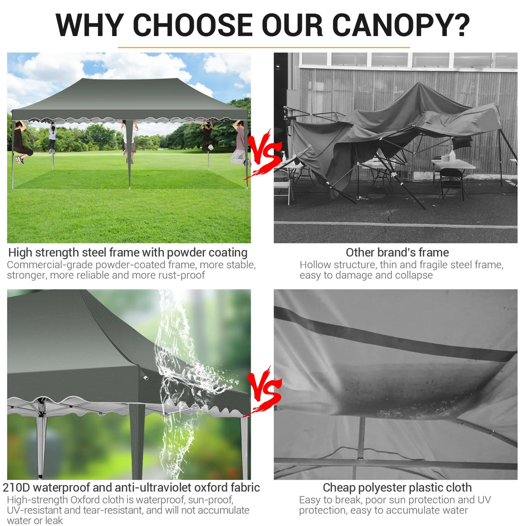 10' x 20' Pop Up Canopy Tent with 6 Removable Sidewalls, Carry Bag, 4 Sandbags, Gray O67388