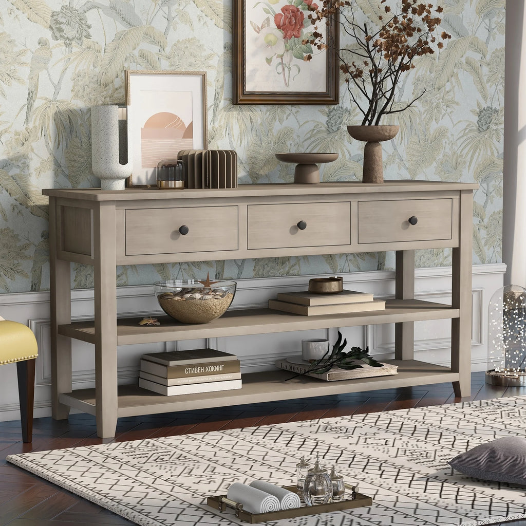 Solid Wood Console Table with Drawers and Shelves P3558