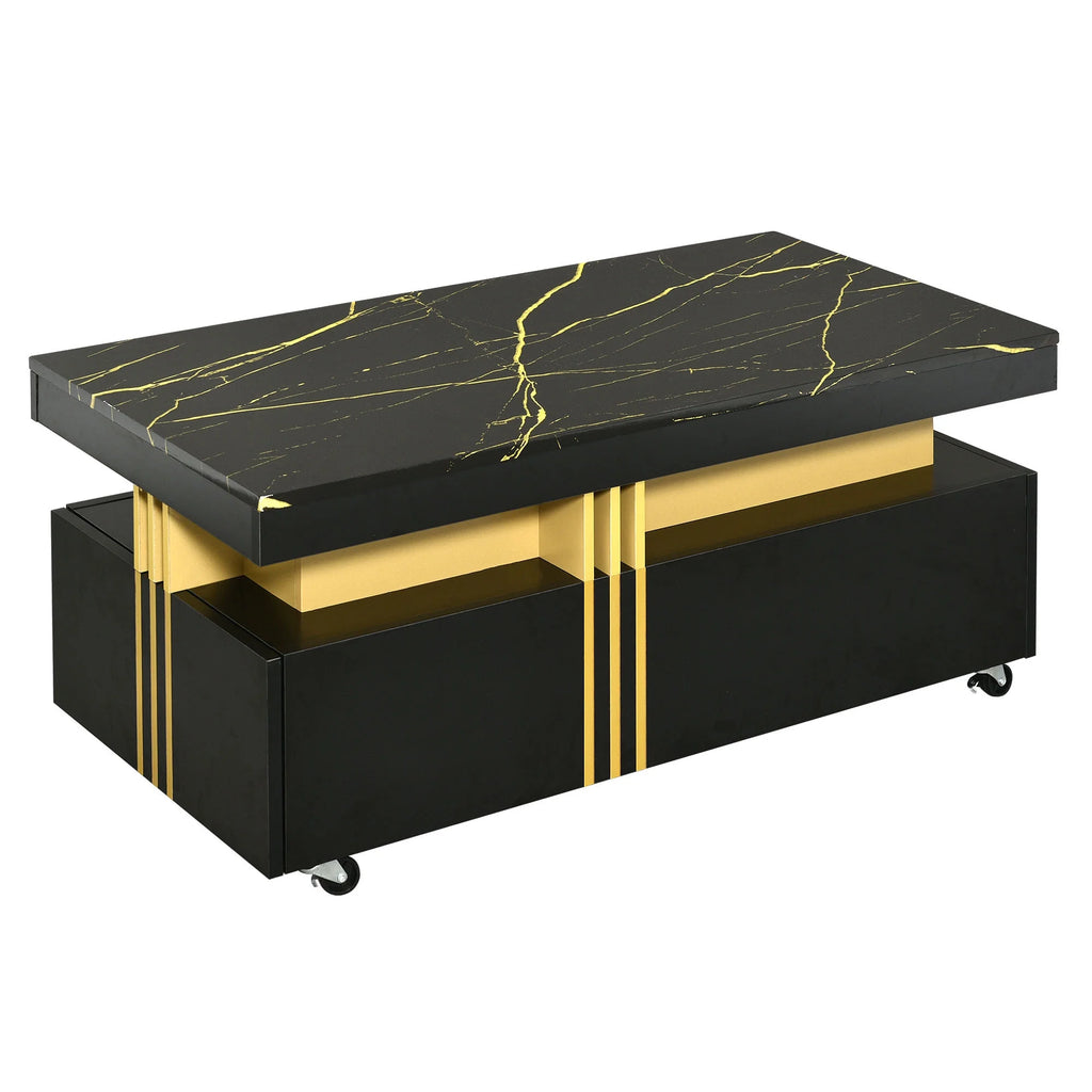 Black Faux Marble Coffee Table with Caster Wheels D9589